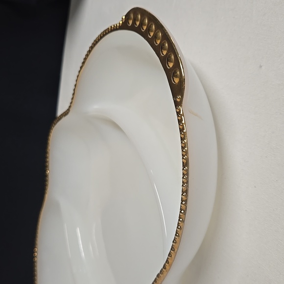 Fire King Oven Ware White Glass Divided 3 Section Gold Colored Trim Dish Tray - Picture 14 of 14